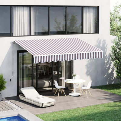 Auvent rétractable 10 pi x 8 pi - Parasol de patio avec manivelle et toile d'eau, cadre en aluminium pour terrasse de terrasse, abri à café rayé 10 pi x 8 pi, terrasse d'eau, balcon, rayure