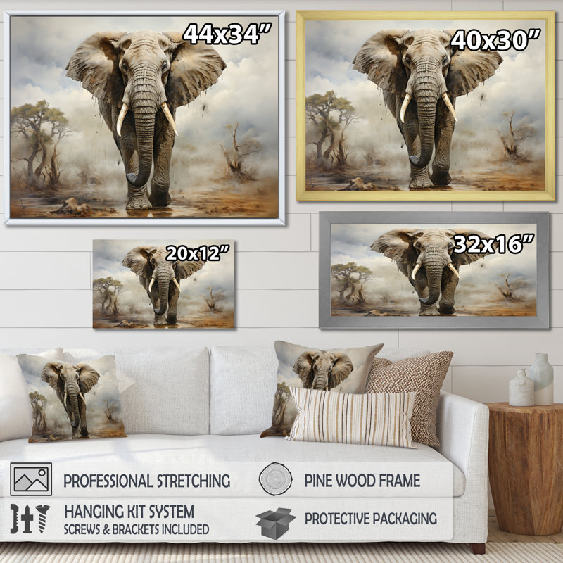 «Elephant Graceful Elephant», reproduction sur toile, Cadre photo blanc, H 30 po x l 40 po x P 1,5 po