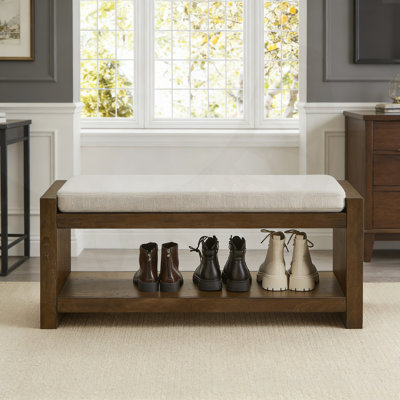 40-Inch Modern Accent Bench With Lower Shelf Storage And Removable Cushion For Entryway Or Bedroom