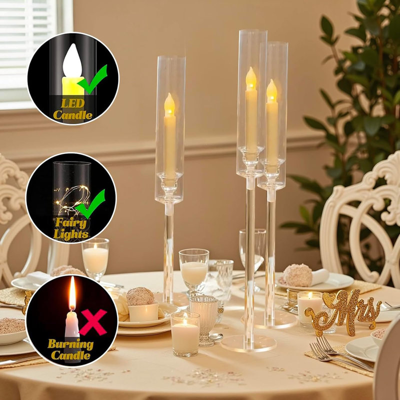 12Pcs Clear Acrylic Taper Candle Holders for Wedding Table Centerpiece, 12