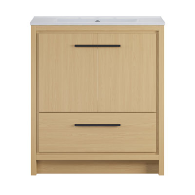 Virage 30" Freestanding Bathroom Vanity In Natural Oak With 3-Hole Widespread Sink Top