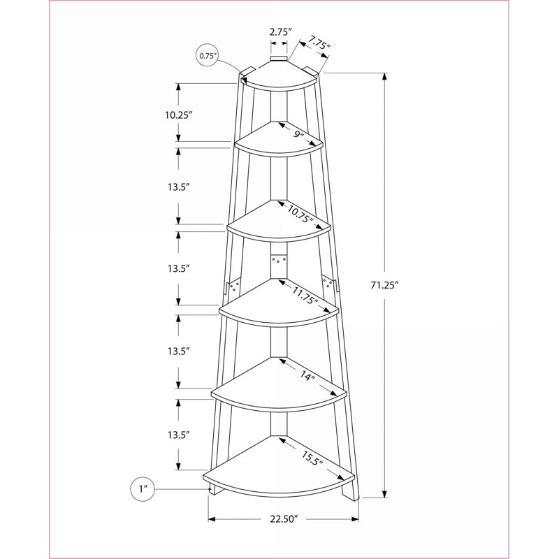 Bookshelf 5-Tier Corner Etagere | 71"H Contemporary | Slate Gray | Particle Board, Gray