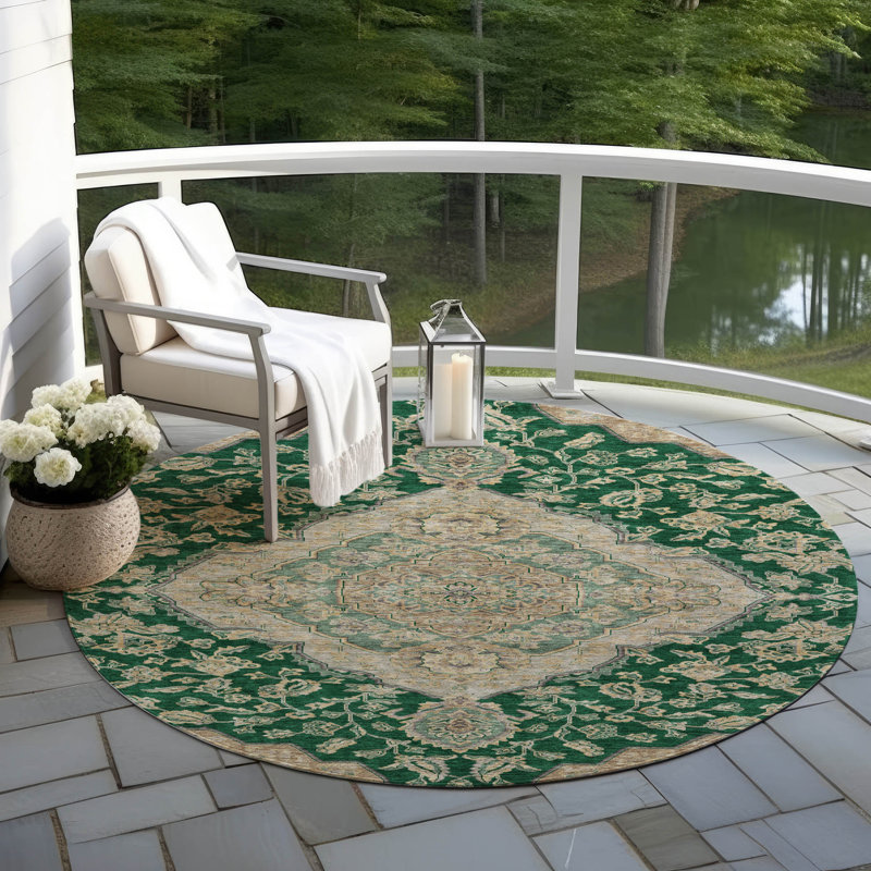 Tapis émeraude intérieur / extérieur lavable à la machine Cicel ACN1151, Rond 8 pi