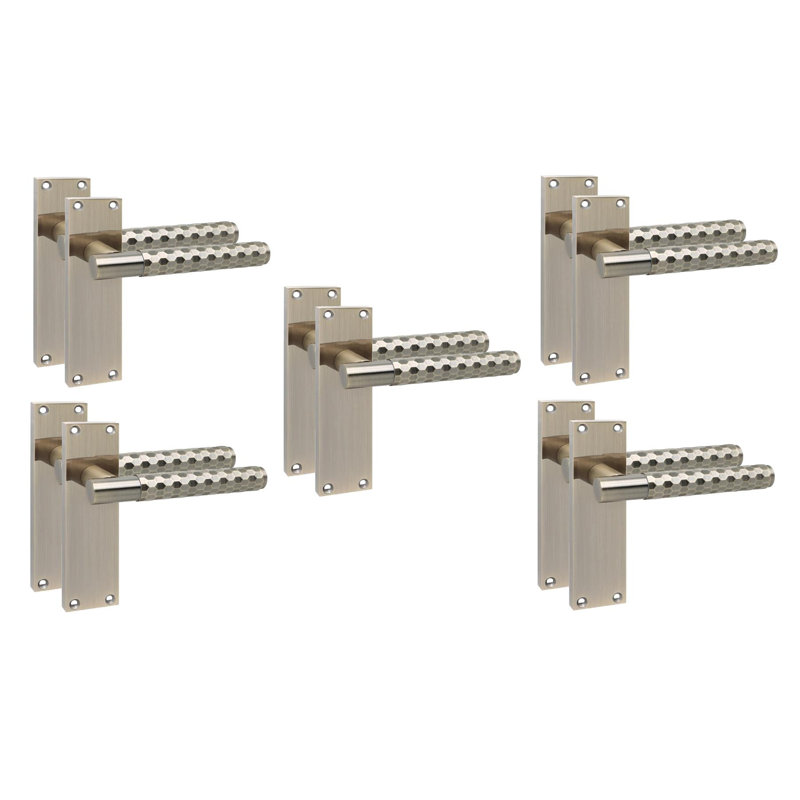 Golden Grace 5 Pairs Victorian Design Knurled Hex Cut Door Handle Bathroom and Lock Set Antique Brass Finish - 150mm x 40mm
