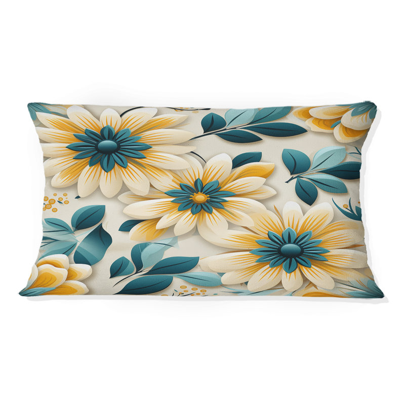 Coussin décoratif imprimé floral jaune et bleu