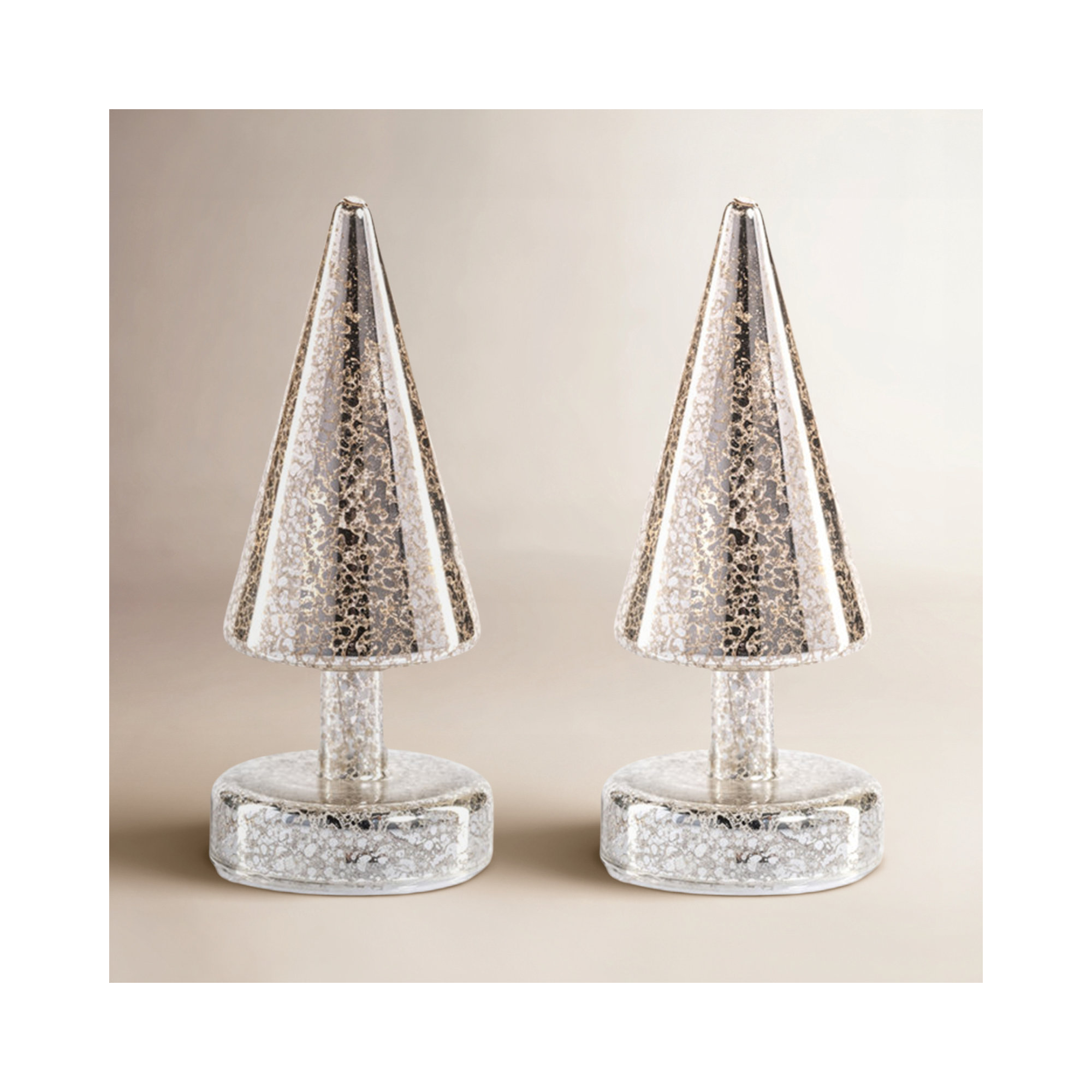 Sparkle Cone LED Trees, Set of 2, 7" H x 3.25" W x 3.25" D, Gold