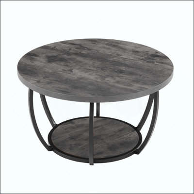 Table basse, table basse ronde moderne, bureau central en bois à 2 niveaux avec rangement ouvert, bureau d'appoint minimaliste et robuste en métal pour le salon, le bureau, facile à assembler