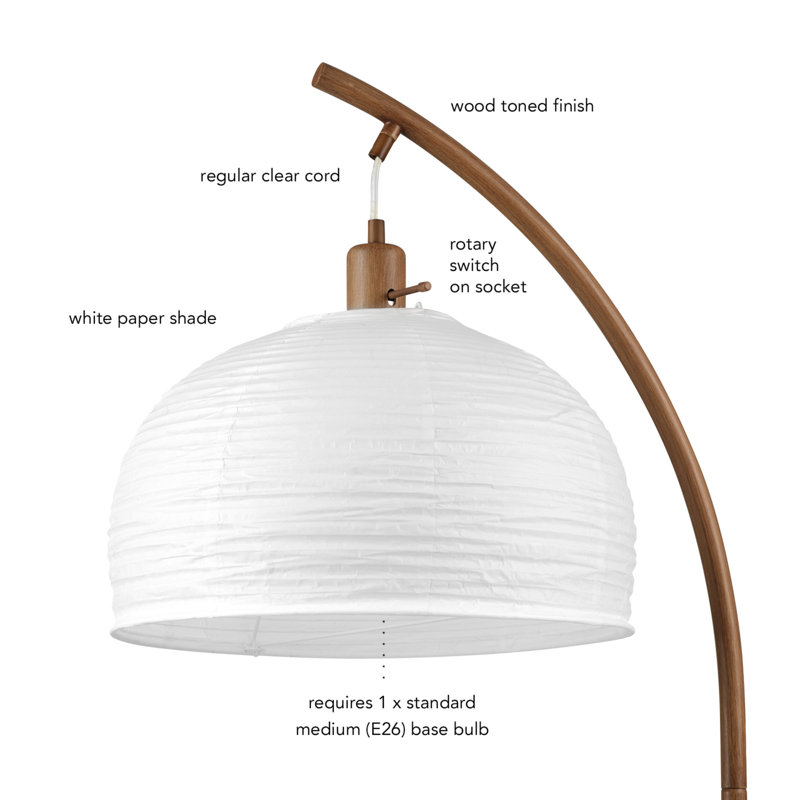 Novogratz X Globe 70" Floor Lamp, Wood-Tone Finish, White Paper Shade, On/Off Rotary Switch, 6 Ft. Clear Cord, Home Improvement, Living Room, Office