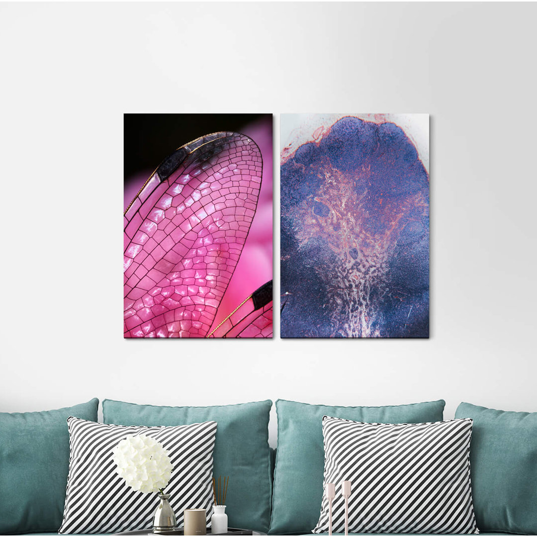 2-tlg. Leinwandbilder-Set - Fotografie „Dragonfly Wings Pink Decorative”