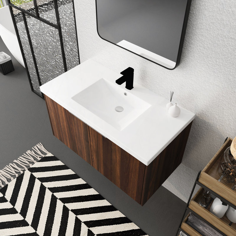 Modern Design Float Mounting Bathroom Vanity With Sink Soft Close Door,2 Doors, California Walnut