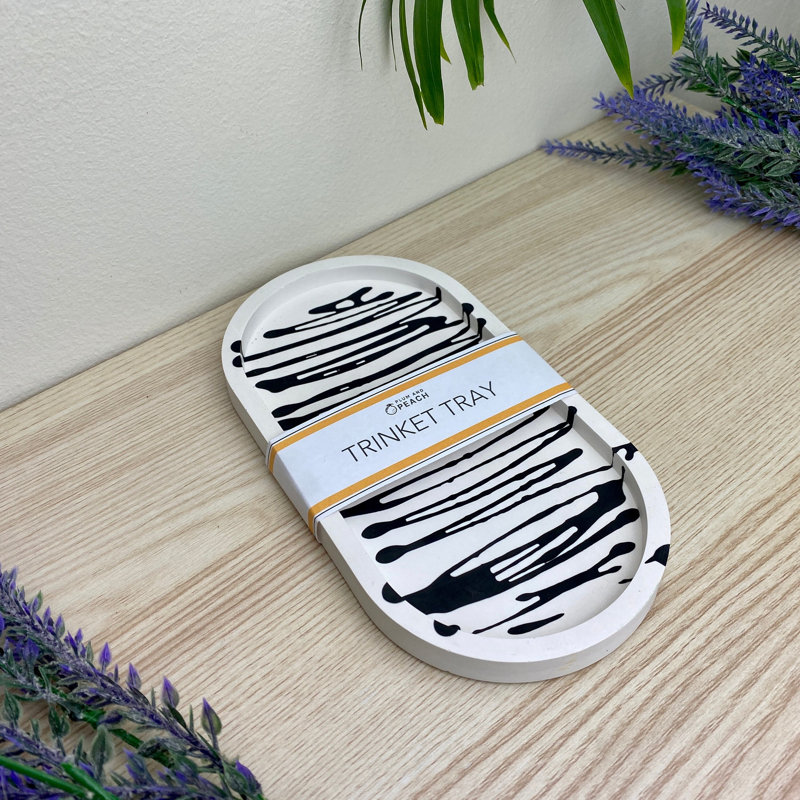 Oval Trinket Tray Dish, Black Stripes
