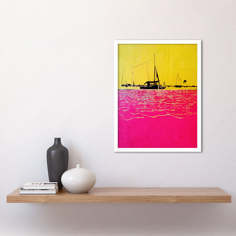 Modern Abstract Seaside Port Colour Blocking - Print, 43cm H x 33cm W x 2cm D, White Framed Paper