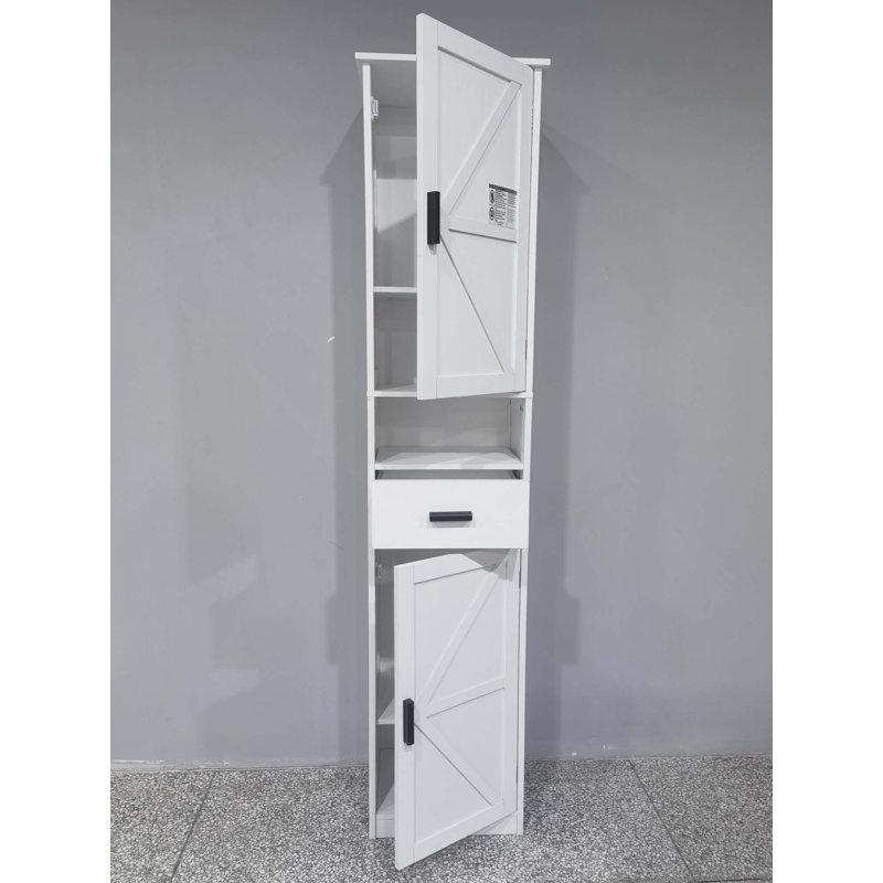 Armoire de rangement étroite de 69 pouces de haut avec 2 portes de grange, 1 tiroir et tablettes réglables pour la salle de bain, le salon, le vestibule et la cuisine