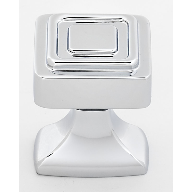 Poignée carrée, Chrome poli, H 1,38 po x l 1,25 po x P 1,25 po