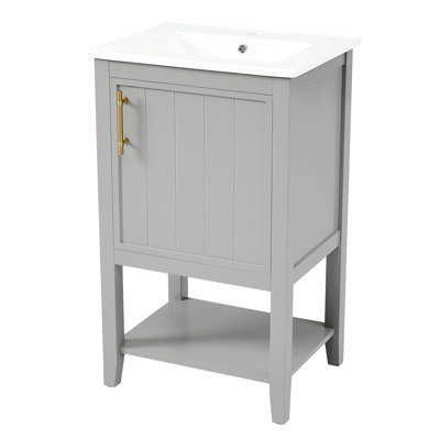 Meuble-lavabo de 20 po avec lavabo, armoire de salle de bain avec porte à fermeture douce, support de rangement et tablette ouverte