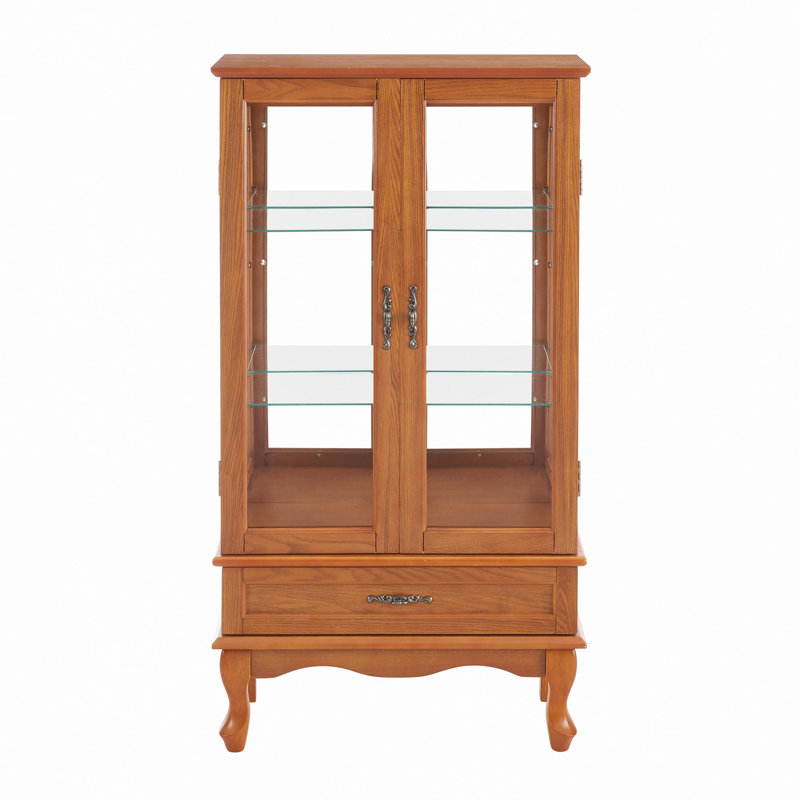 Lighted Glass Display Cabinet Glass Wine Cabinet Display Cabinet With Adjustable Glass Shelves Two Doors And One Drawer Bulb Included For Home Decor And Storage