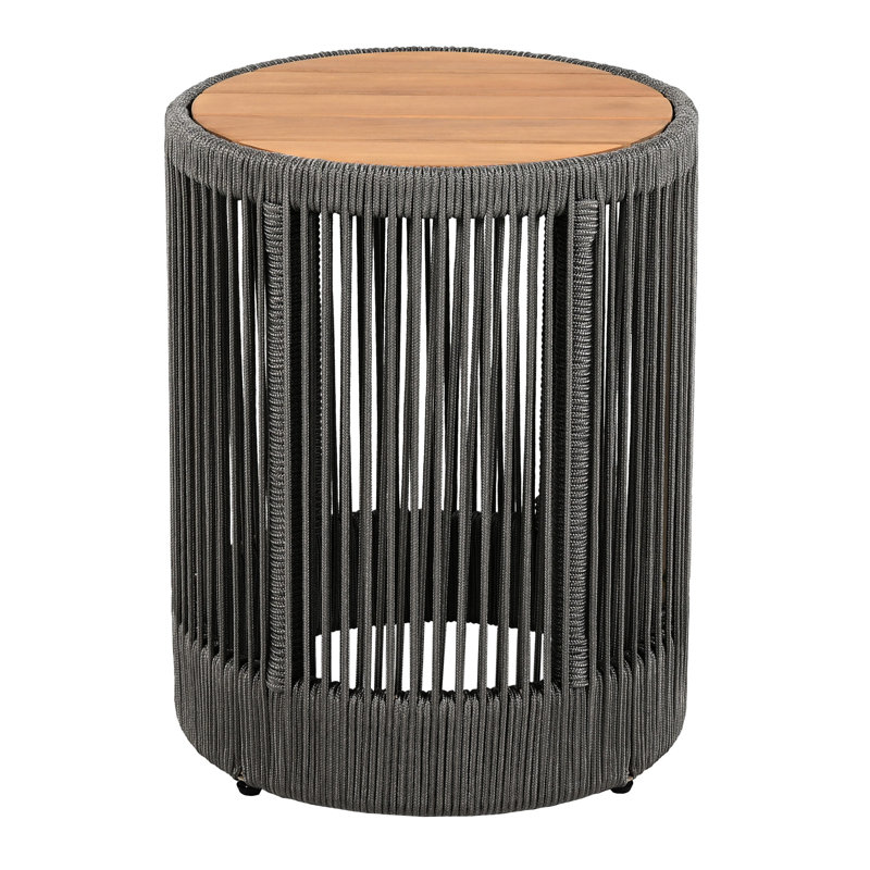 Rope, Wood, Side Table, Simple To Up Outdoor, Garden, , Build, Gray, 18.7" H x 14.97" W x 14.94" D