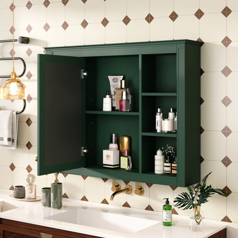 Armoire murale de salle de bain avec 6 tablettes ouvertes - miroir moderne de 35 po x 27,5 po pour tablettes de rangement polyvalentes