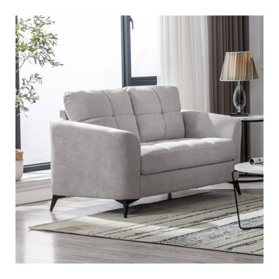 Canapé deux places Callie 60" en velours gris pâle avec coussins capitonnés et siège à ressorts ensachés