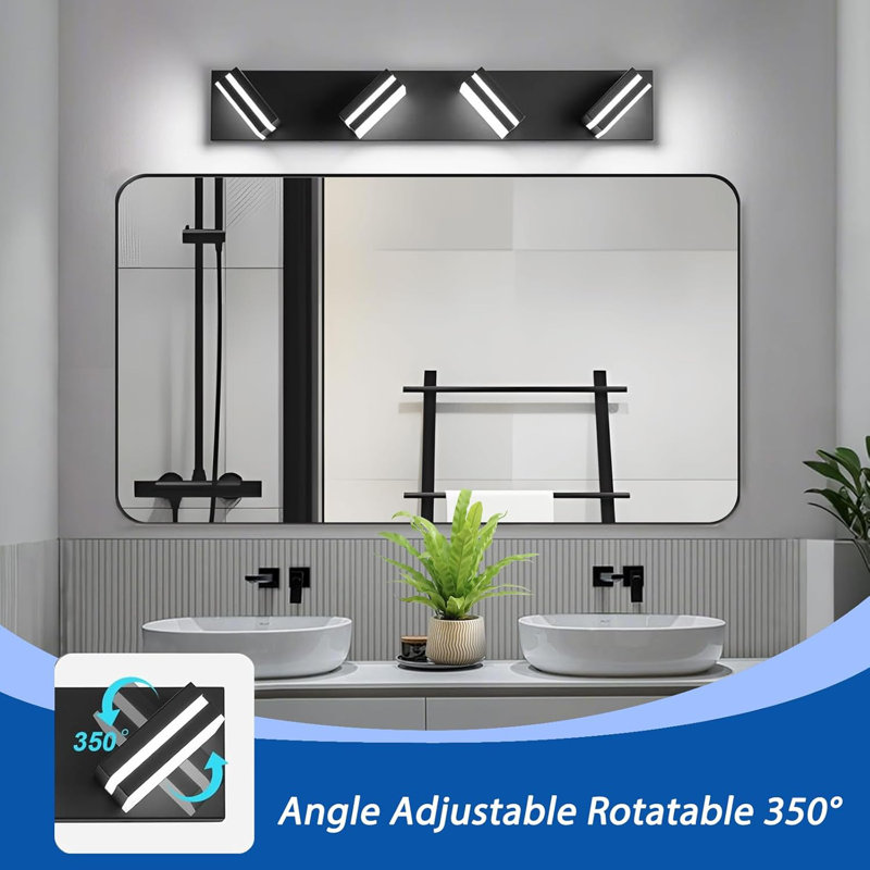 Luminaires de salle de bain modernes à DEL modernes, Noir mat, H 4 po x l 25 po x P 5 po, 4 lumières