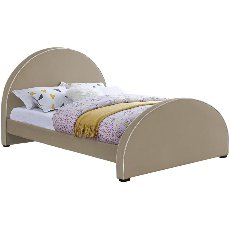 Hilbrand Upholstered Unfinished Panel Bed, Beige Velvet, Queen