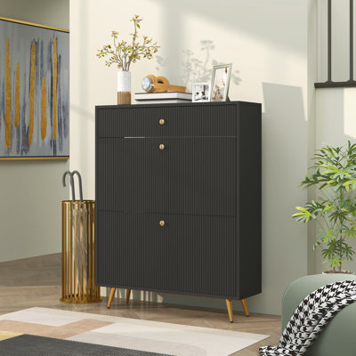 Armoire de rangement pour chaussures avec 2 tiroirs rabattables pour 12 paires de chaussures