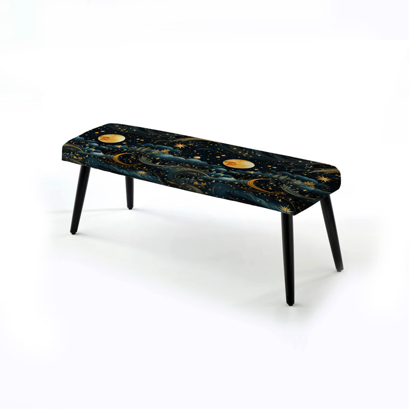 Blue Celestial Boho Pattern V - Boho Upholstered Black Bench