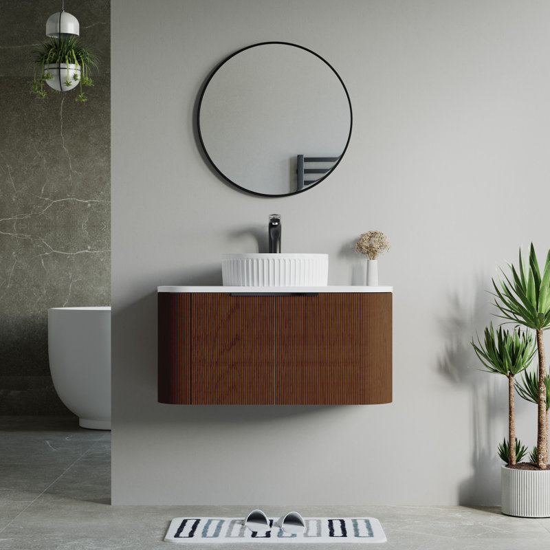 Vireo 34" Single Bathroom Vanity with Marble Top, White, Walnut