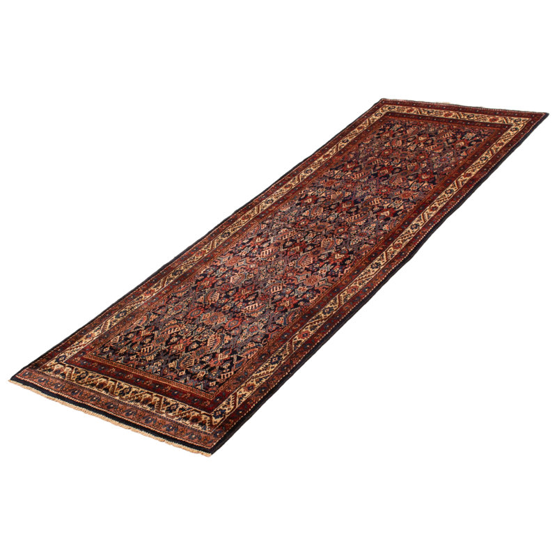 Tapis bleu marine noué à la main de conception unique 3 pi 3 po x 9 pi 7 po Andelz