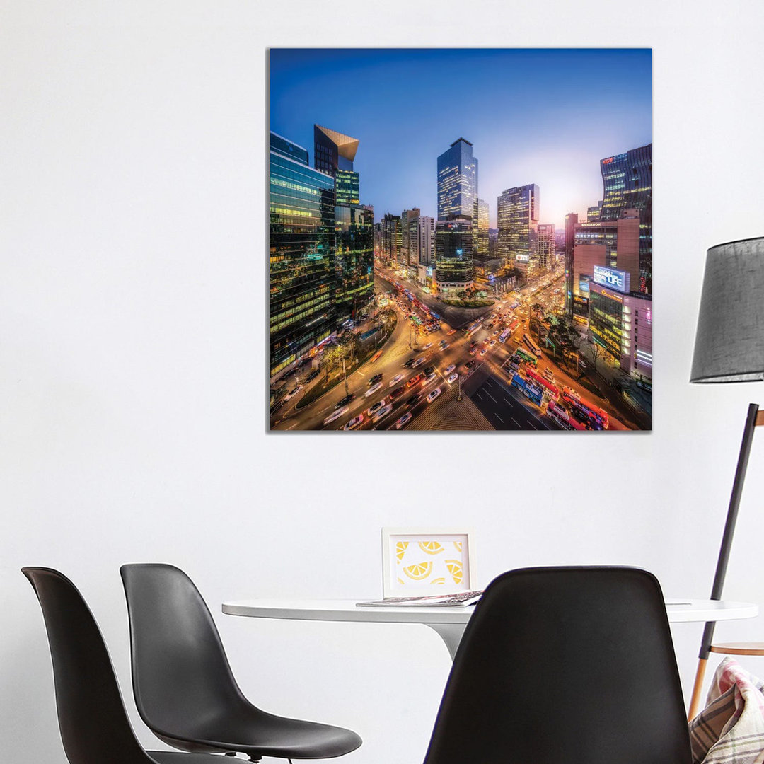 Gangnam At Night, Seoul, South Korea by Jan Becke - Wrapped Canvas Print