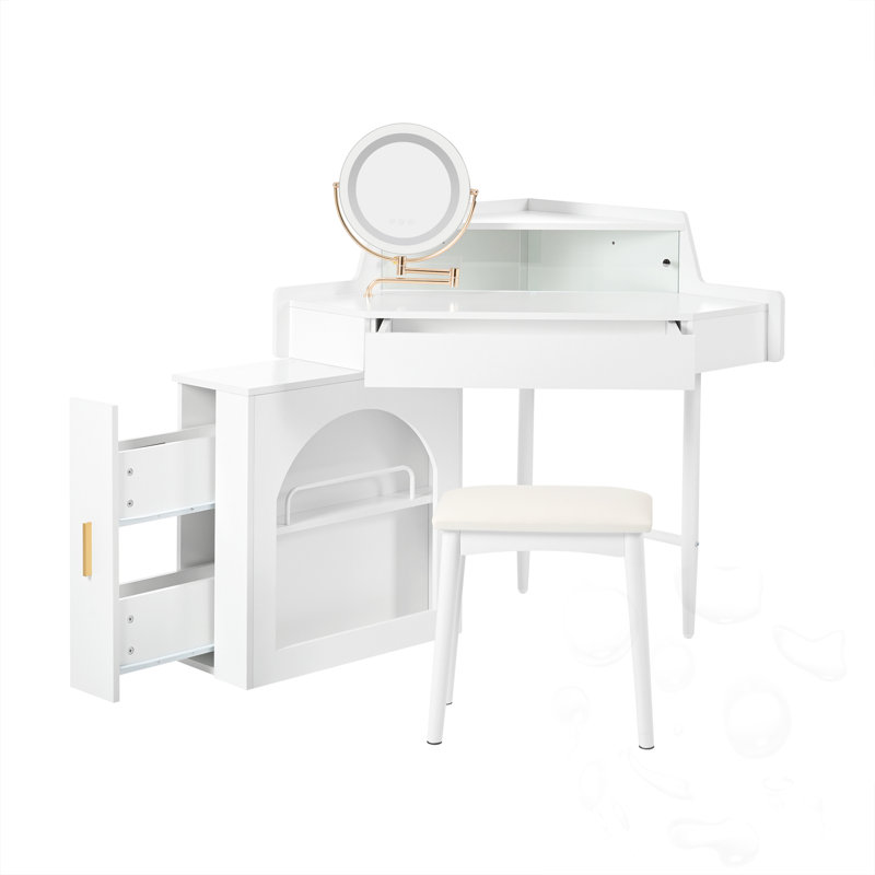 Meuble-lavabo avec miroir pliant réglable et tabouret