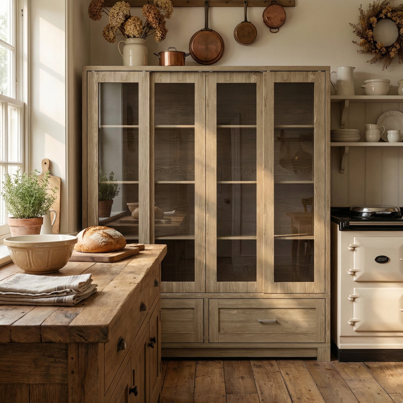 Garde-manger 74 po avec 4 portes coulissantes en verre et 2 tiroirs