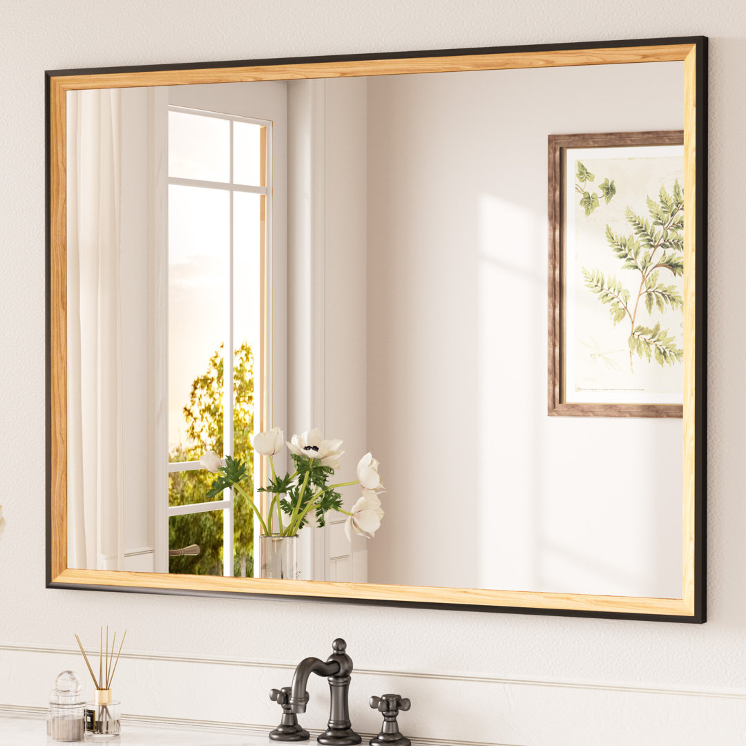 Ascuaga Pine Wood Black Framed Wall Rectangle Mirror Vanity Bathroom Mirror Ebern Designs 
