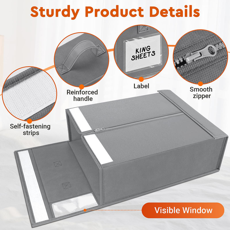 Sturdy Foldable Storage Box With Window And Label, 4 Pieces, Grey