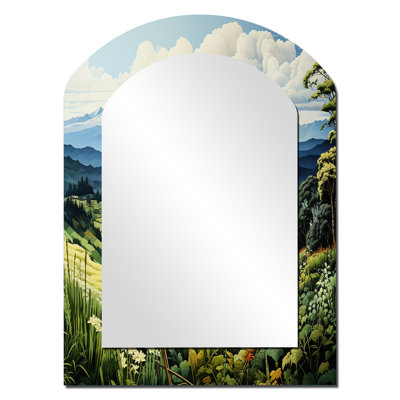 «Countryside Mountain Vista Patchwork I - Miroir mural unique, campagne