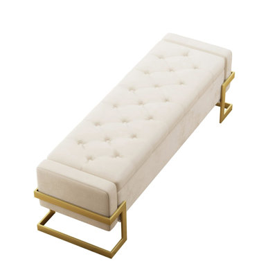 65" Bedroom Storage Bench,Velvet Upholstered Bed Benches with Tufted Buttons,Large Ottoman with Gold Metal Legs