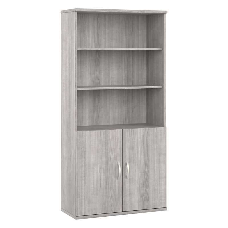 Grande bibliothèque à 5 tablettes avec portes Studio A, Gris platine
