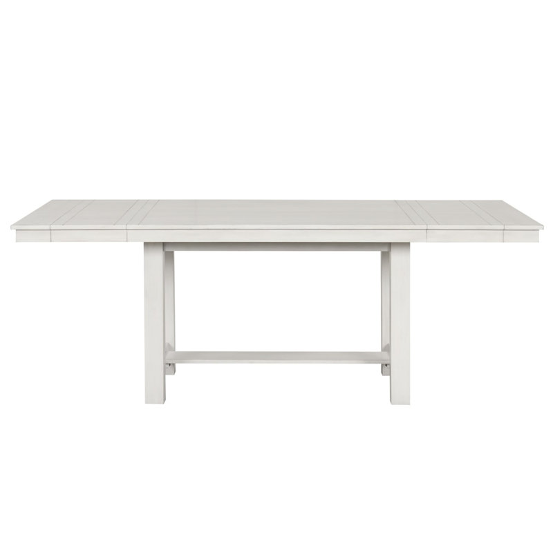 Table de salle à manger de style moderne en chêne blanc rustique avec planche de style tréteau, base, sièges 6