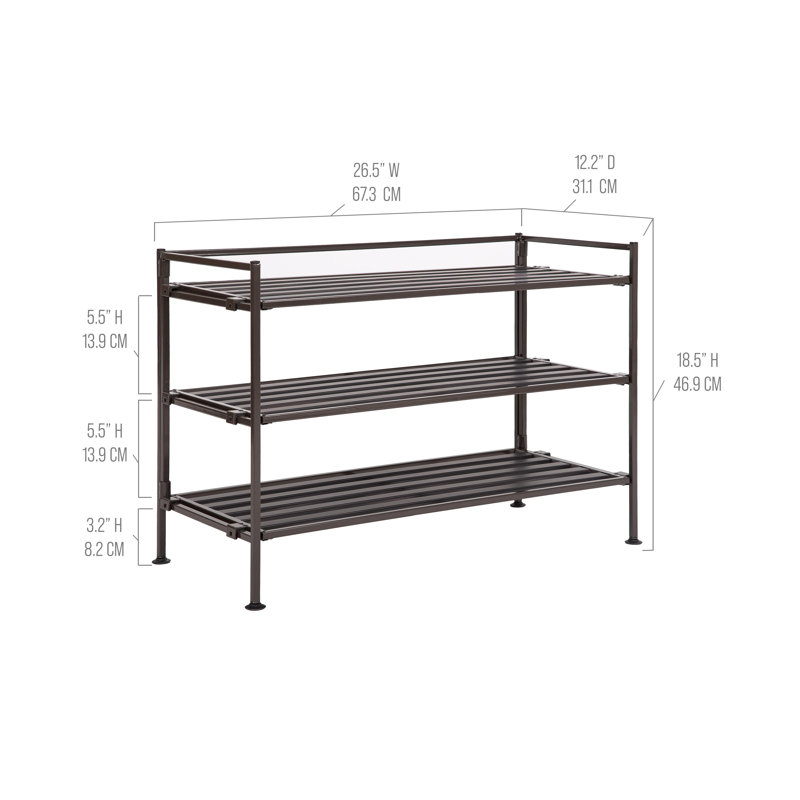 Espresso Stackable Metal 3-Tier Shoe Rack, 2-Pack