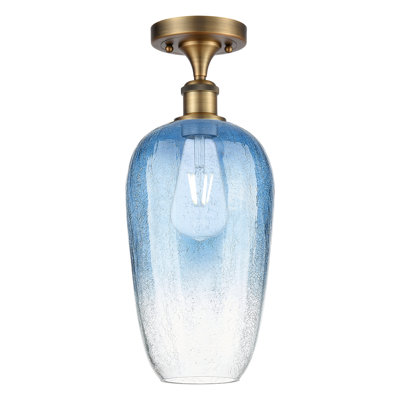 Ballston - Brookhaven Flute - 1 Light 7" Semi-Flush Mount - Brushed Brass Finish - Sapphire Blue Shade