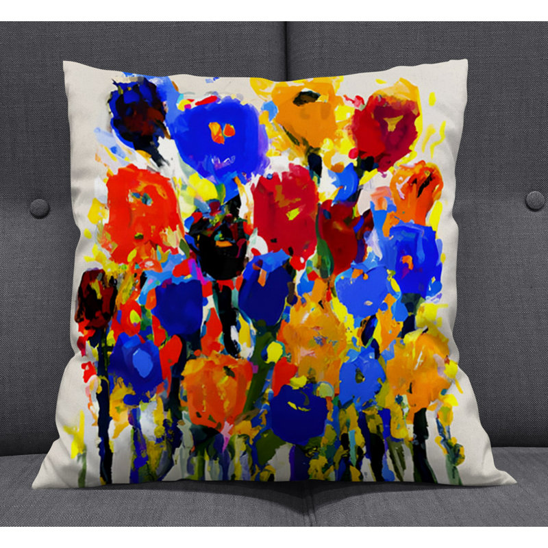 Throw Pillow With Insert, Multi Floral/Abstract 8, 18"H x 18"W