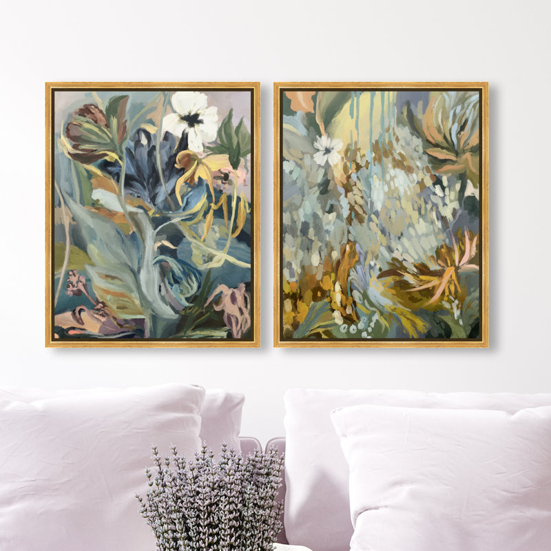 Moss Overlap Set Set by Oliver Gal, 92"H x 74"W, Gold Floater Frame