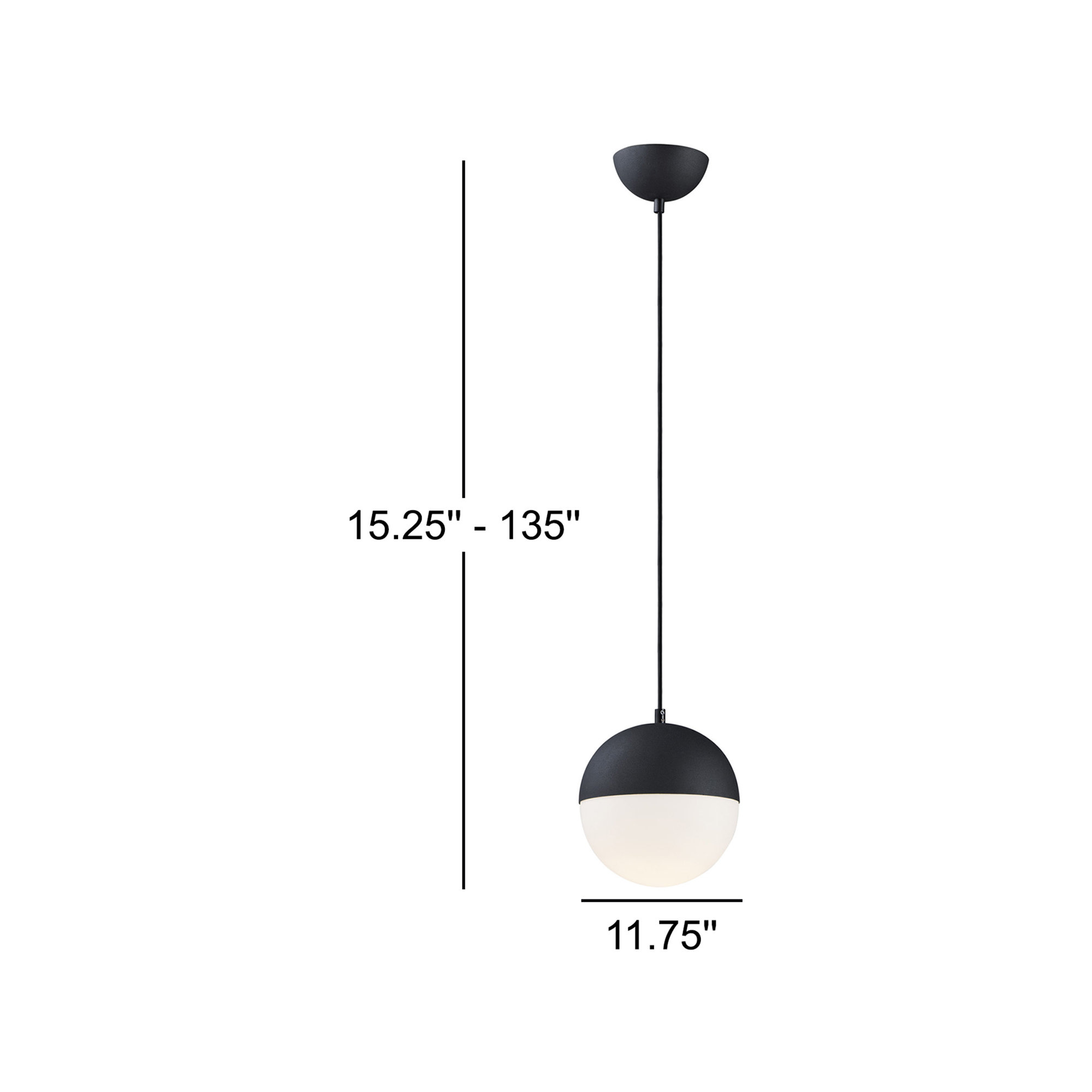 Hastings Single Light Glass Steel Dimmable Pendant, Black, 12.25" H x 11.75" W x 11.75" D