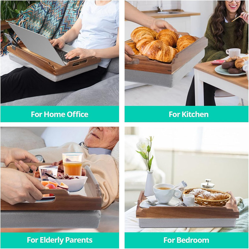 Lap Desk With Cushion,Wooden Bed Tray Table For Eating,Lap Tray ...
