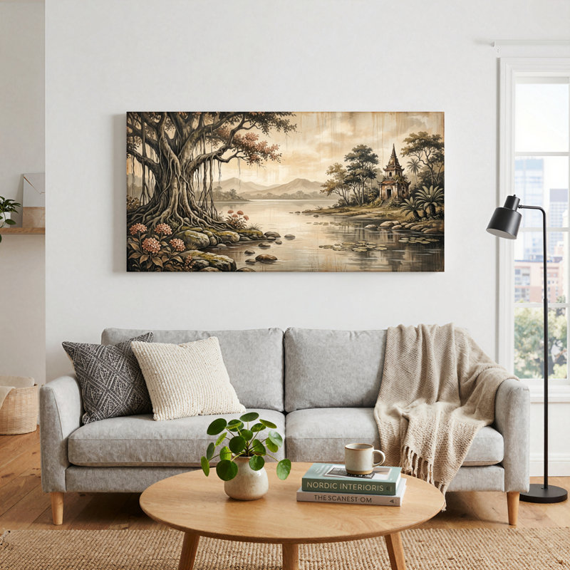 Ensemble de 1 tableau sur toile représentant un paysage serein, 4020