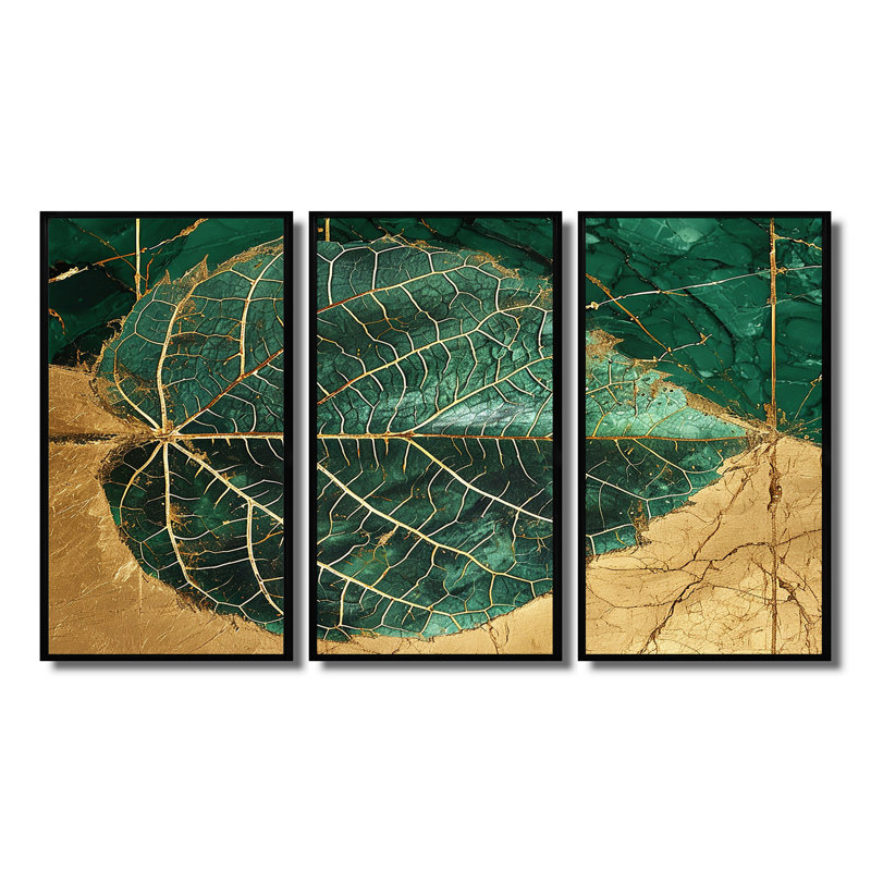 Ensemble d'art mural Lewisham - feuilles, Cadre flottant noir, H 40 po x l 60 po x P 1 po
