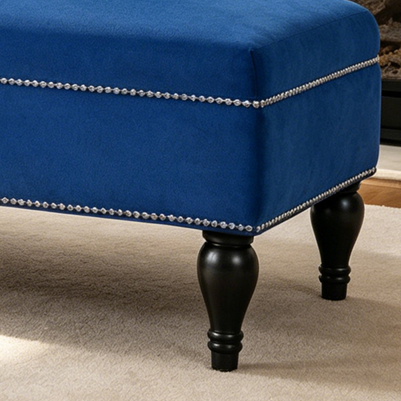 Méridienne rembourrée 58 po en velours capitonné avec pieds en bois massif, Bleu