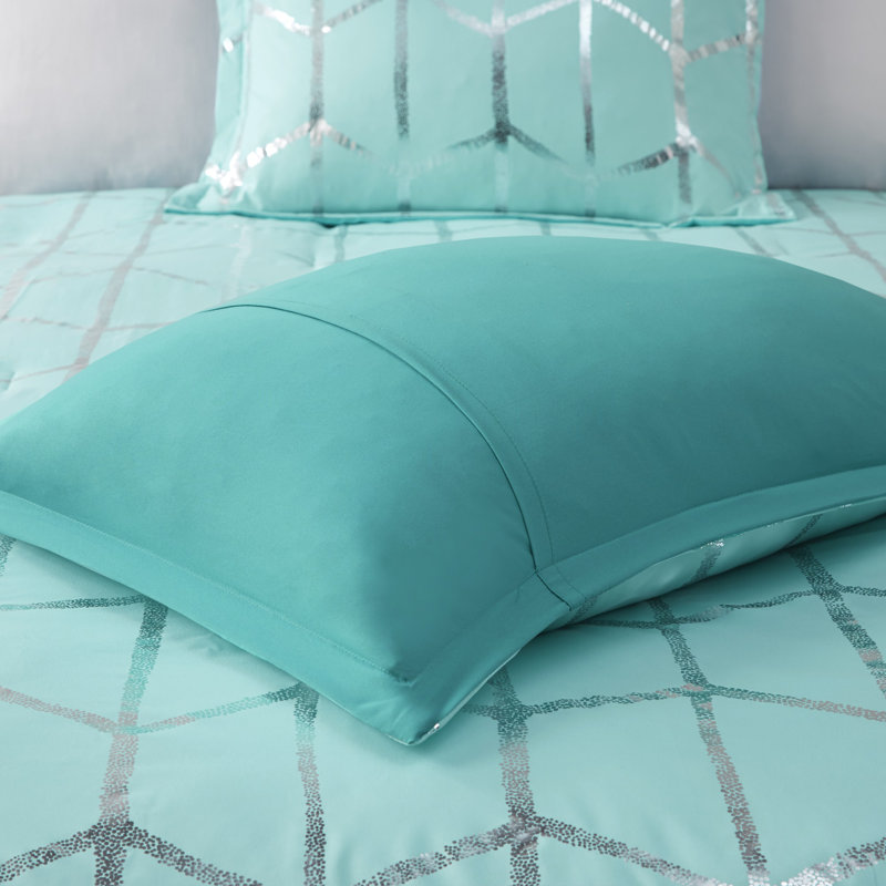 Aqua and Silver Twin Microfiber Comforter Set with Shams