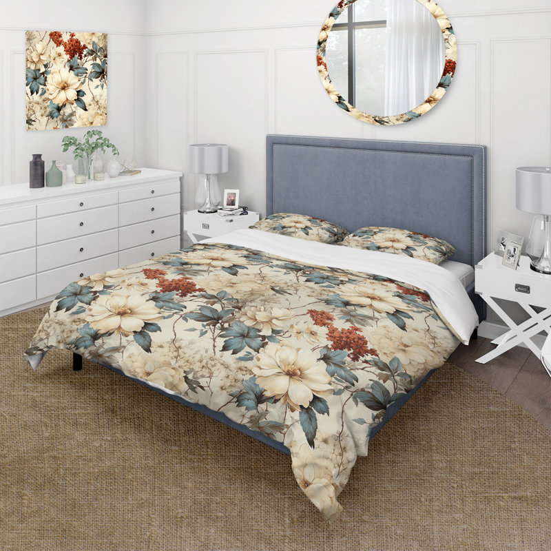Atrasnu - Floral Duvet Cover Set, Queen Duvet Cover + 2 Standard Shams