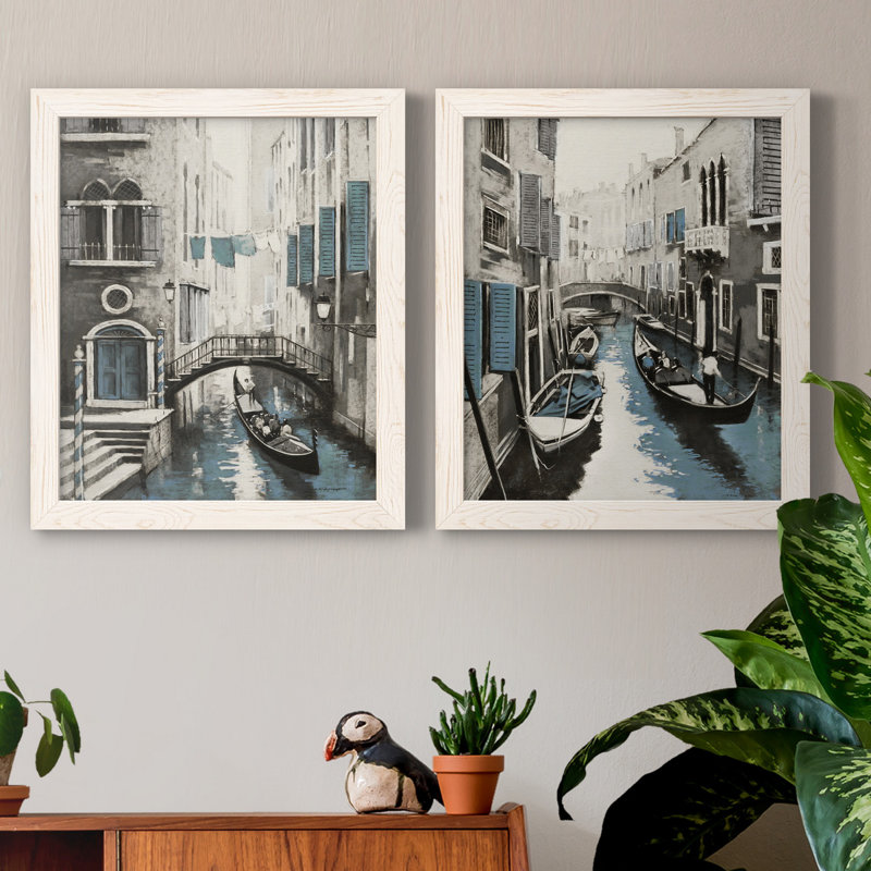 " Venice I " 2 - Pieces, No Mat, 20" H x 17" W x 1" D, White Framed Canvas
